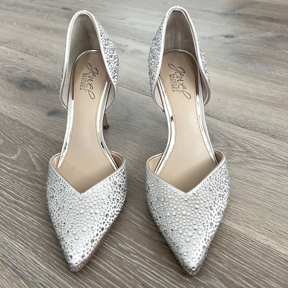 BADGLEY MISCHKA JEWEL D’Orsay Heels - Champagne w Crystal Embellishment - 7.5